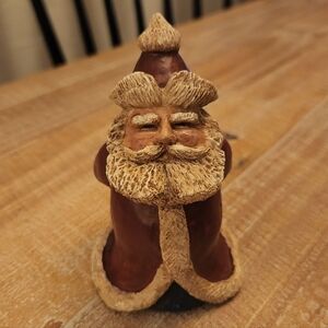 Vintage Bert Anderson SIGNED Rustic Santa Figurine SANTA'S SURPRISE Poinsettia